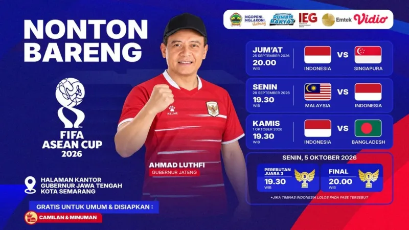 Gratis untuk Umum, Pemprov Jateng Siapkan Nobar Timnas Indonesia di Kantor Gubernur