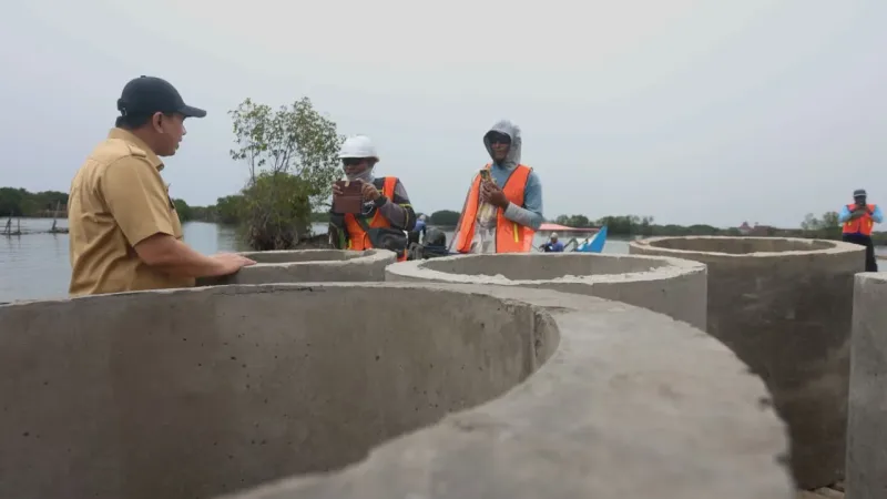Taj Yasin Tinjau Hybrid Seawall Rp10 Miliar di Demak